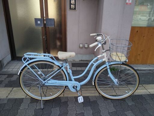 美品☆POMPONETTE[ポンポネット]26吋 ナルミヤインターナショナル子供車 シングル/LEDオート/サックスブルーXホワイト