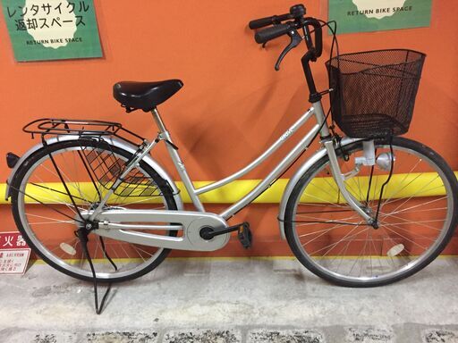 《レンタサイクル店使用　自転車整備士整備済み！》NO153中古車　26インチ　シティサイクル 　シルバー