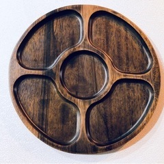 美品 木製　仕切り付きプレート 丸皿 5セクション 2枚