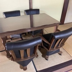 ハイタイプこたつ ダイニングこたつ テーブル 回転椅子4つ付き