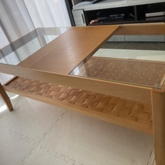 ロー テーブル サイド ラタン 木製 大塚家具 ガラス 格子 収納