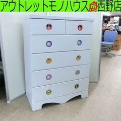 ハイチェスト ツムツム 5段 ホワイト系 ディズニー 幅75cm...