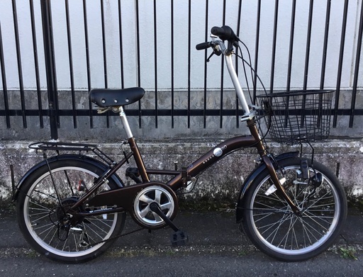 ＜整備・美品車＞RETRO・20インチ折りたたみ自転車・シマノ外装6段変速・ブラウン 鍵付き