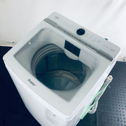 ID:sg214169 AQUA 洗濯機 一人暮らし 大きめ 中古 2021年製 全自動洗濯機 8.0kg ホワイト 送風 乾燥機能付き AQW-GVX80J  【リユース品：状態B】【送料無料】【設置費用無料】