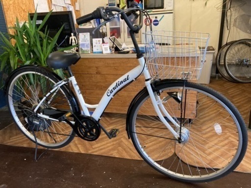 LEDオートライト】6段変速 27インチ自転車 ホワイト オンライン 