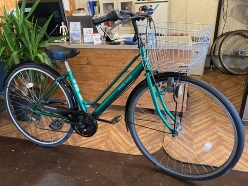 自転車 【後輪タイヤ新品！】6段変速 27インチ自転車 グリーン