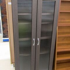 札幌市/清田区　ガラス扉 食器棚 ブラウン 棚 書棚 本棚 キッチン ロータイプ キャビネット