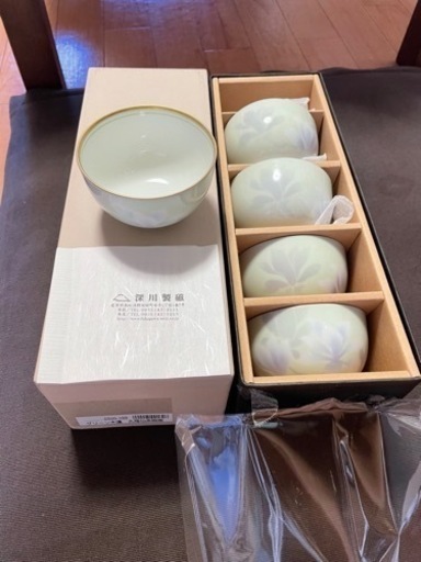 未使用✨深川製磁　5客　稀少‼️グリーン木蓮　丸福仙茶碗揃　レア　金彩　湯呑み