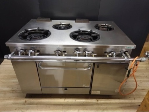 【動作確認済み】タニコー 業務用 オーブン付き 4口ガスコンロ NR1222A 都市ガス tanico 1200+750×850 厨房機器 厨房機材 焼き台 ガス機器