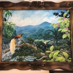 【決定しました】バリの額付き絵画 風景画 山、棚田、鳥、癒し