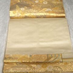 瀞本金箔袋帯 西陣 長嶋成織物 金彩御殿春秋文 蒔絵 帯 六通 桐箱入り 長さ約217.5cm 幅約31cm 和装 中古 苫小牧西店