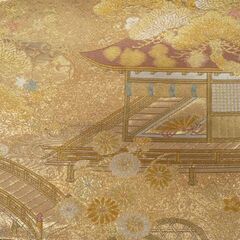 瀞本金箔袋帯 西陣 長嶋成織物 金彩御殿春秋文 蒔絵 帯 六通 桐箱入り 長さ約217.5cm 幅約31cm 和装 中古 苫小牧西店