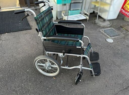 マキテック 介助式背折れタイプ 車いす EW-30GN 緑チェック 車椅子