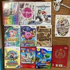 超美品】Wii 本体・リモコン×2・ヌンチャク×2・ハンドル×2 名作ソフト