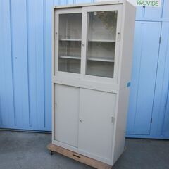 上下書庫セット　ガラス/引違い　ニューグレー　鍵あり　