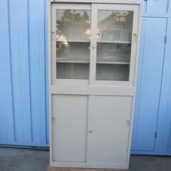 上下書庫セット　ガラス/引違い　ニューグレー　鍵あり　