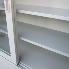 上下書庫セット　ガラス/引違い　ニューグレー　鍵あり　