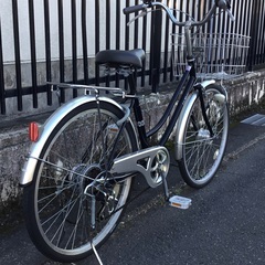 整備・良品＞シティサイクル 24インチ自転車・ブラック・外装6段変速 