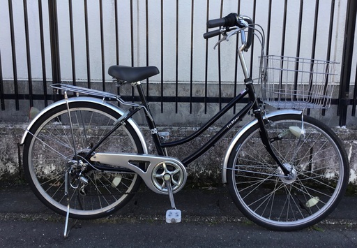 ＜整備・良品＞シティサイクル 24インチ自転車・ブラック・外装6段変速・LEDオートライト・鍵付き・洗車済でピカピカ♪不要自転車無料引取り有