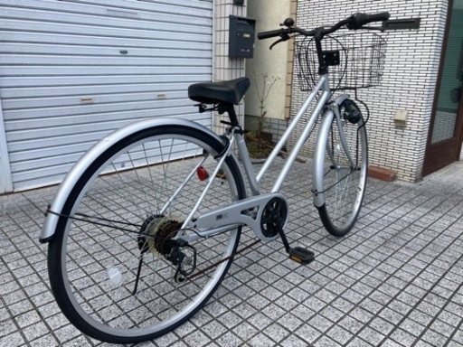 【27インチ自転車】6段変速付き　美品❗️大きめ前かご使用　スペアキーあり　若林自転車　膳所店　SALE中❗️