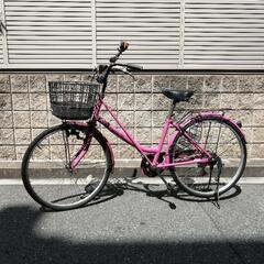 【取引完了】かご付きピンクの自転車ママチャリ