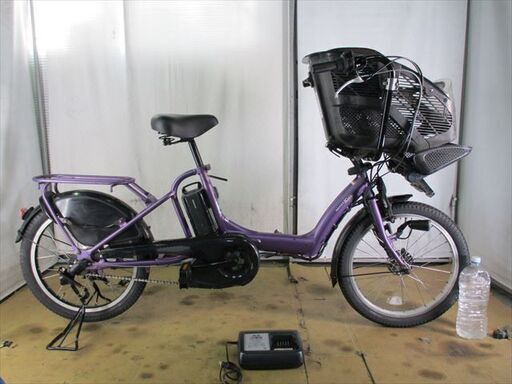 C314★整備済み　中古電動子乗せ３人乗り自転車★ヤマハ　pas kiss【20インチ 8.7ah　パープル 】