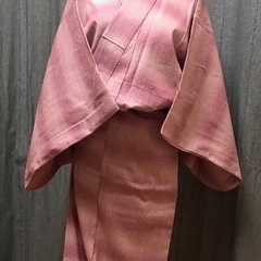 紬　袷　着物　小紋　くすみピンク　正絹