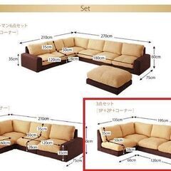 未使用訳あり　カバーリングモジュールソファ　ローソファ　フロアコーナーソファ　オットマン付き　ベージュ・ブラウン