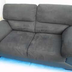 【自社配送は札幌市内限定】ニトリ  2人用バックスキン×レザーソファ (RIKU FABLIC Gray)リク ファブリック グレー 札幌市白石区☆店頭お引き取り歓迎 藻岩倉庫