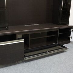 ハイタイプAVキャビネット ハイグロスブラウン木目 ソフトクローズ 幅180 テレビ台 壁面 リビング  AVボード 中古 店頭引取歓迎 R6629)