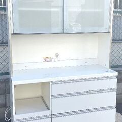 JM16359)Pamouna（パモウナ）食器棚上下分離可能 プレーンホワイト 幅：約120cm 高さ：約198cm 奥行：約50cm 中古品【取りに来られる方限定】