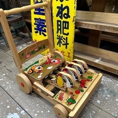 【レトロ】子供用 手押し車 木製 ＊オルゴール
