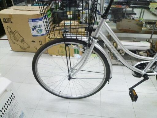 自転車 26インチ カゴ付き PLEASURE シルバー 変速無し ママチャリ 苫小牧西店 2