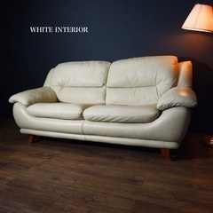 ☑️ジモ売約済　首都圏送¥0〜IDC大塚家具26万総高級本革3〜2人掛けソファー白系オースチン