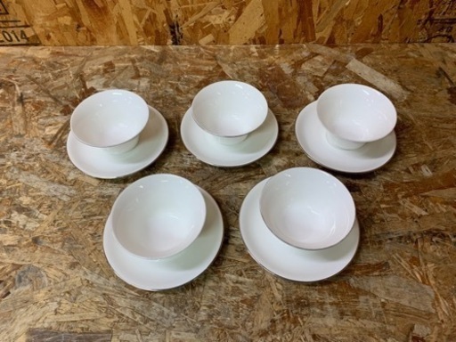 (5764-0) 直接お引き取り歓迎！Noritake ノリタケ ボーンチャイナ サンクエトワール・モデラート プラチナ ライン スープ カップ＆ソーサー 5客セット 4675 業務用 店舗 喫茶用品