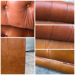 🔷🔶🔷ba13/21 モーベルアート Mobel Art ソファ 3人掛け 総革 チェスターフィールド 赤茶 鋲打ち 中古 家具 椅子 肘掛 茶系 英国様式 イギリス🔷🔶