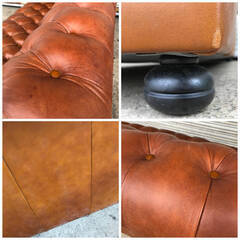 🔷🔶🔷ba13/21 モーベルアート Mobel Art ソファ 3人掛け 総革 チェスターフィールド 赤茶 鋲打ち 中古 家具 椅子 肘掛 茶系 英国様式 イギリス🔷🔶