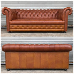 🔷🔶🔷ba13/21 モーベルアート Mobel Art ソファ 3人掛け 総革 チェスターフィールド 赤茶 鋲打ち 中古 家具 椅子 肘掛 茶系 英国様式 イギリス🔷🔶