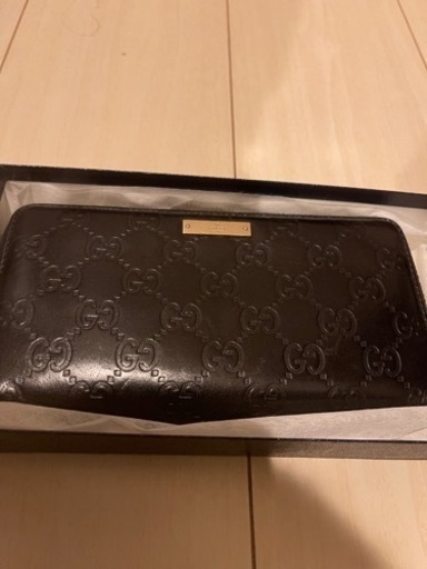 GUCCI グッチ シマライン オール レザー ゴールド金具 ラウンドファスナー 長財布 黒★