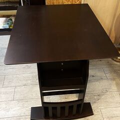 伸縮式バタフライテーブル  ダイニングセット 4人用 横幅90/120cm 回転チェア ベンチ 椅子 コンパクト 省スペース 収納付き ブラウン 茶★買取帝国 志木店