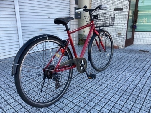 【クロスバイク】7段変速　前カゴ、泥除け付　前後タイヤ、チェーン、グリップ新品❗️若林自転車　浜大津店　SALE中❗️ クロスバイク】7段変速 前カゴ、泥除け付 前後タイヤ、チェーン