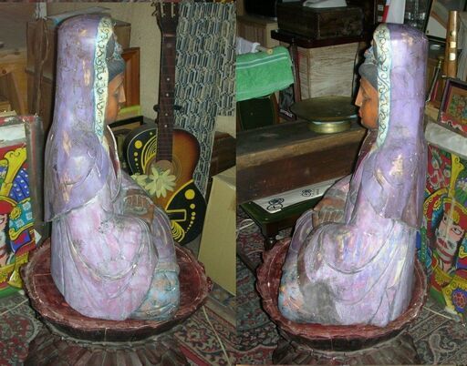 骨董品 105cm 観音像 骨細工 木彫 仏像 仏教美術