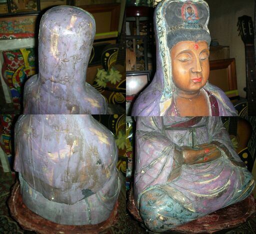 骨董品 105cm 観音像 骨細工 木彫 仏像 仏教美術
