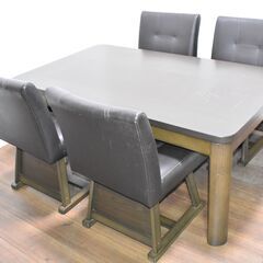 【12/10受渡終了】≪zy792≫カインズ ロータイプダイニング こたつテーブル 炬燵/コタツ 回転チェア 4脚セット ブラウン 冬 41023-08