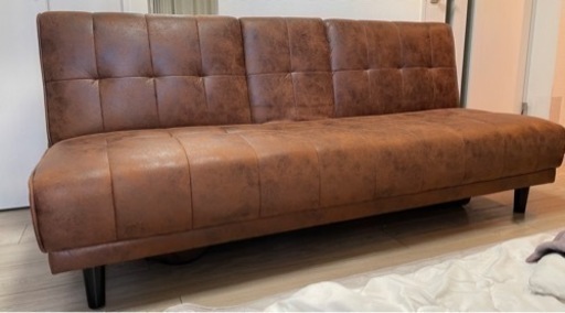 ソファベッド　幅180cm ブラウン　ファブリックレザー