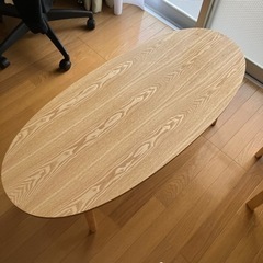ニッセン 木目が美しい天然木突板の折りたたみテーブル（オーバル）
