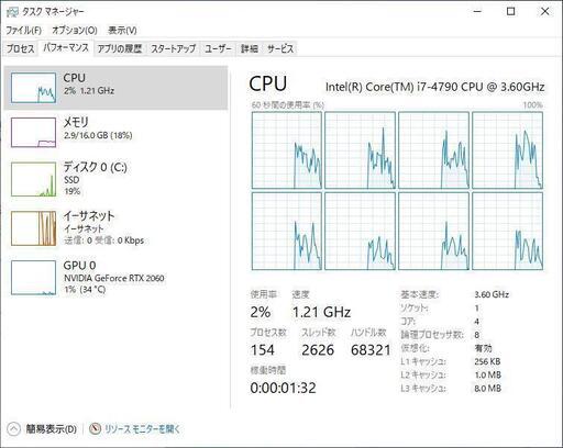 ホワイトゲーミングPC】core i7-4770/RTX2060/16GB RAM/256GB SSD/wifi