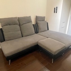 美品】ニトリ NITORI L字ソファ カウチソファ オットマン グレー