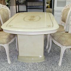 R419 ロココ調 白家具 姫家具 ダイニングセット 4人用 アンティーク 145x90cm オーバル 楕円 美品