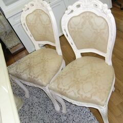 R419 ロココ調 白家具 姫家具 ダイニングセット 4人用 アンティーク 145x90cm オーバル 楕円 美品